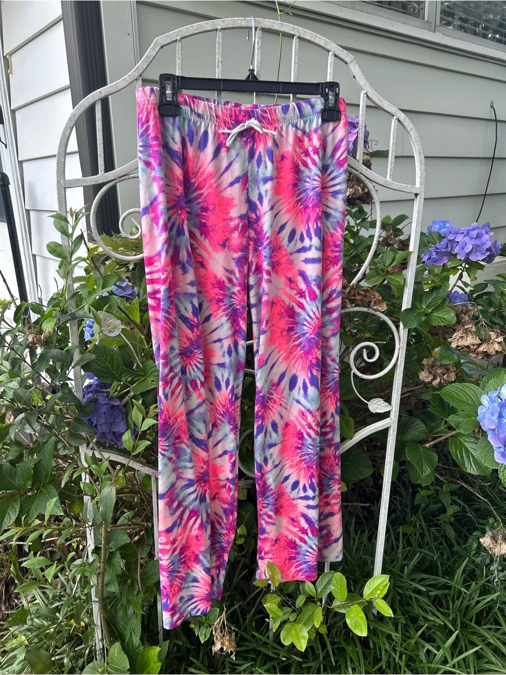 BOBBIE BROOKS tie dye lounge pants size L pajama knit bright neon sunburst